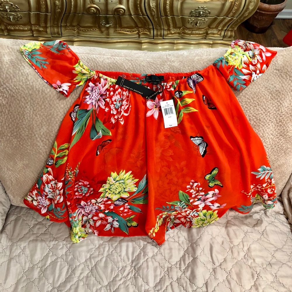 Jeans By Buffalo New Orange Floral Blouse Sz S